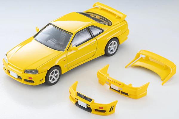 Tomytec Tomica Limited Vintage LV-N365a 1998 Nissan Skyline 2-Door Sports Coupe 25GT Turbo with Optional Parts (Yellow) 1/64 Scale Model - View 9