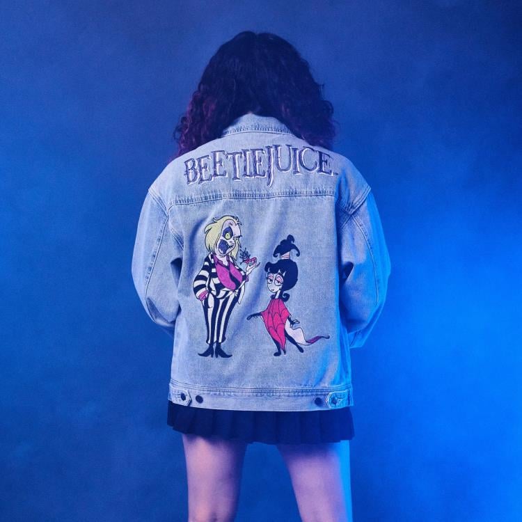 Cakeworthy Beetlejuice Denim Jacket with Lydia Deetz and Sandworm Art - View 6