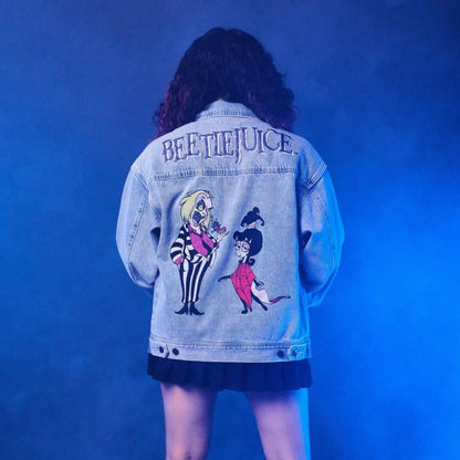 Cakeworthy Beetlejuice Denim Jacket with Lydia Deetz and Sandworm Art - View 6