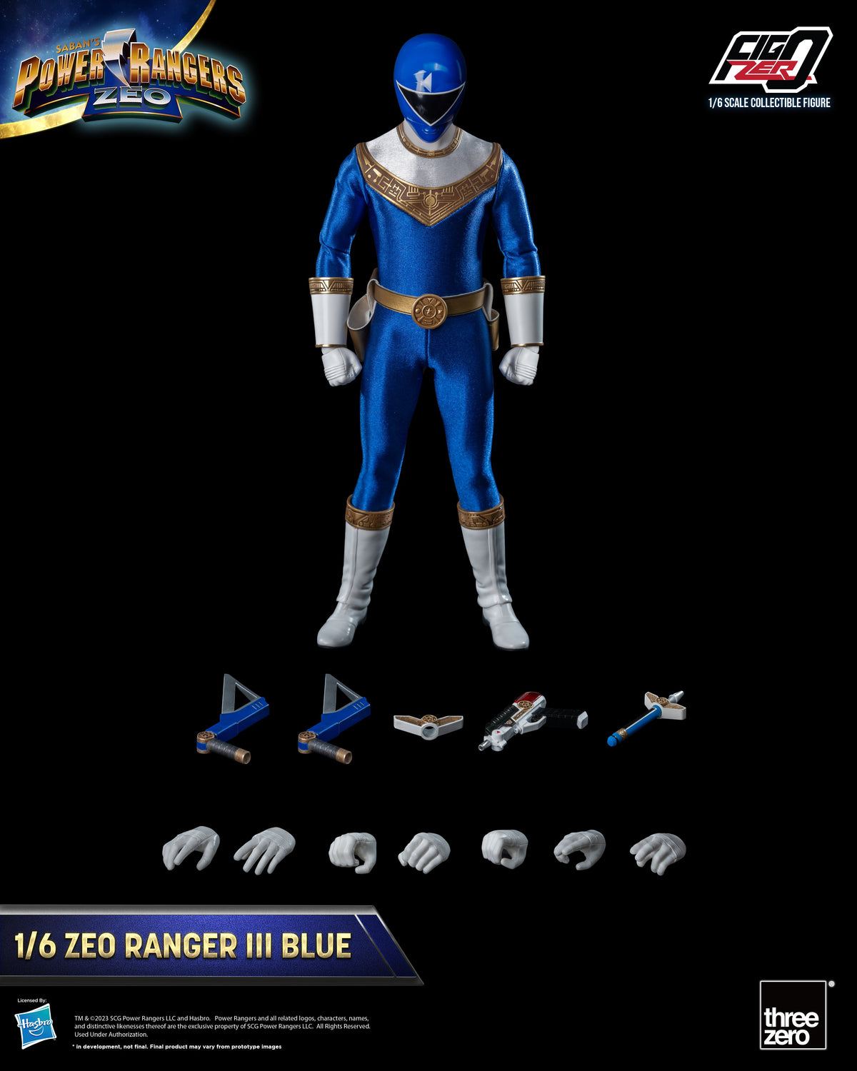 threezero Power Rangers Zeo FigZero Zeo Ranger III Blue 1/6 Scale Figure (Reissue), 12.08-Inch - View 10