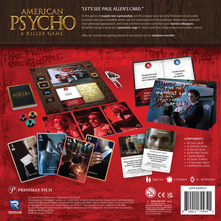Renegade Game Studios American Psycho A Killer Game Patrick Bateman Board Game - View 4